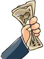 お金を握りしめた手